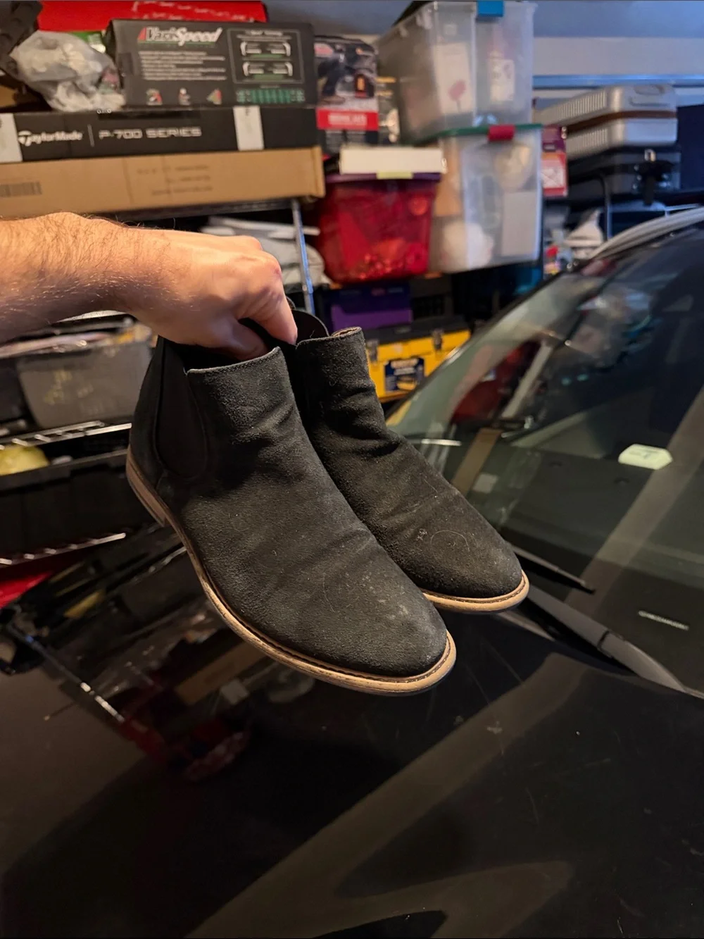 Men's Black Suede Chukka Boot with Contrast Wood-Look Sole